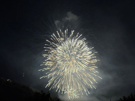 Vaduz, Liechtenstein, August 15, 2025 Amazing firework show during the national holiday celebration