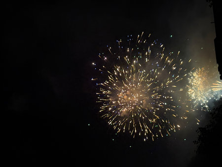 Vaduz, Liechtenstein, August 15, 2025 Amazing firework show during the national holiday celebration