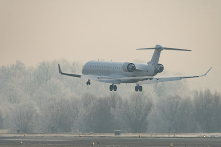 Zurich, Switzerland, January 22, 2026 EI-FPG City Jet Mitsubishi CRJ-900LR aircraft is landing on...