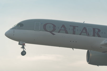 Zurich, Switzerland, January 22, 2026 A7-ALA Qatar Airways Airbus A350-941 aircraft is landing on...