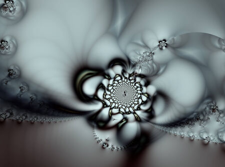 A fractal flower design centered on a green and black backgroundの写真素材