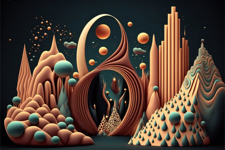 City structure as an abstract colorful design. Natural resources, travelling and quality time concept illustrated with bright colors. Futuristic technology style.の素材