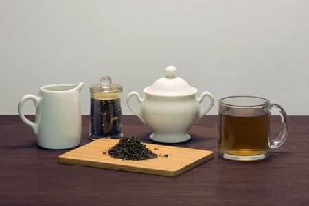 Tea time set up against a white backdropの写真素材