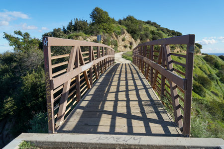 Wooden footbridge on the coast of the Mediterranean Sea. Spain