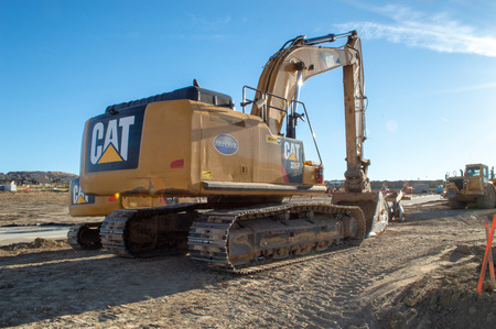 Castle Rock, Colorado / United States - October 28, 2018: Yellow Excavator at Construction Siteのeditorial素材