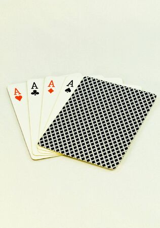 Fiver poker cards with four aces and a hidden cardのeditorial素材