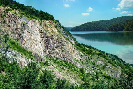 rocky mountain on a background of lakes and mountains. Geology. beautiful landscape.の写真素材