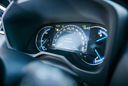 Uzhhorod, Ukraine. January, 2021. Gray car of the Japanese brand Toyota RAV 4 hybrid. SUV,...