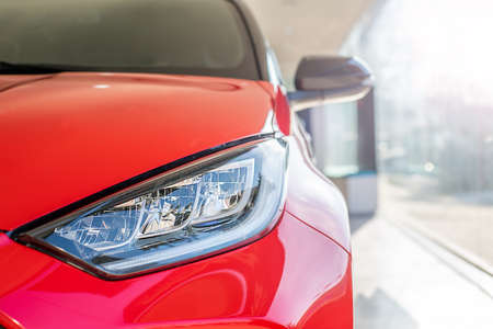 red car headlight close up in the car interior.