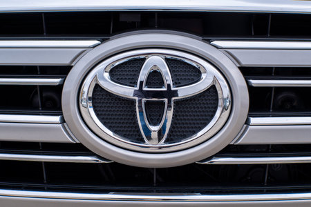 Uzhhorod, Ukraine. March 2021 black car of the Japanese brand Toyota Land Cruiser. SUV, 4x4. Reliable and beautiful car.のeditorial素材