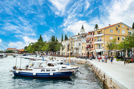 Crikvenica. Croatia July 20, 2021. boats are parked off the coast of Crikvenica. beautiful background Croatia. Holidays in summer. time to travel.のeditorial素材