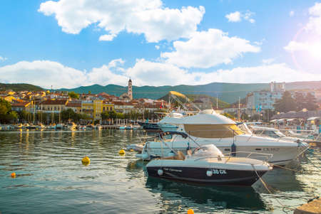Crikvenica. Croatia July 20, 2021. boats are parked off the coast of Crikvenica. beautiful background Croatia. Holidays in summer. time to travel.のeditorial素材