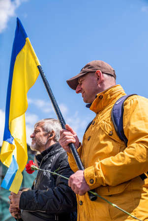 Ukraine. Uzhhorod April 19, 2022: Action in support of Ukraine during the war. Mothers with children...
