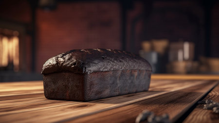 black bread on a wooden table in a bakery, generative aiの素材