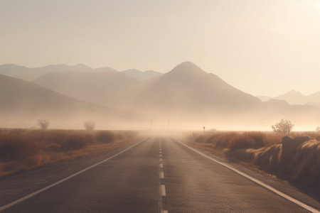 the road that leads to the mountains. The concept of travel. generative aiの素材