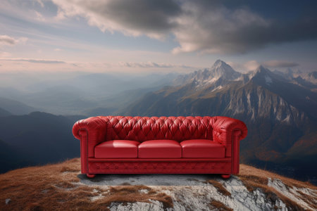 sofa on the top of the mountain against the background of the landscape of the mountains. generative aiの素材