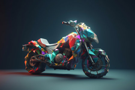 Modern motorcycle in low poly style on a dark background. 3d renderingの素材