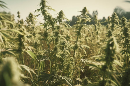 Cannabis plant in the field. Cultivation of medical cannabis.の素材