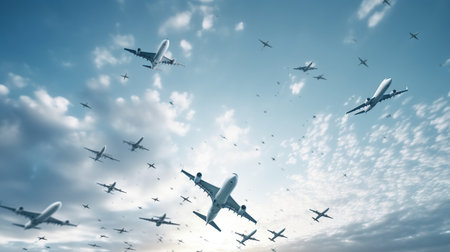 many planes in the sky. travel concept.の素材
