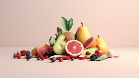 healthy fruits and vegetables on pastel colors, food background, healthy food concept.の素材