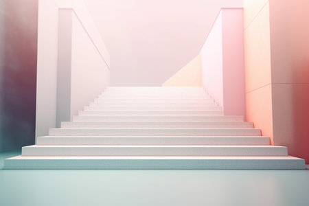 White staircase leading up to bright pink wall. 3D Renderingの素材