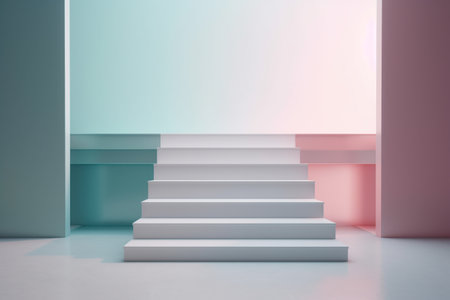White stairs in a bright room, 3d render, square imageの素材