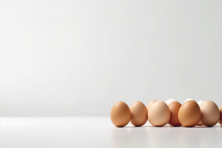 many chicken eggs on a white background. fresh eggs for sale at a marketの素材
