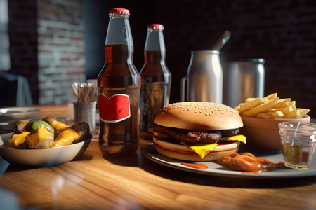 burger fries sweet drink. junk food.の素材