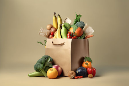 eco products in a paper bag. eco products. generative AI,の素材