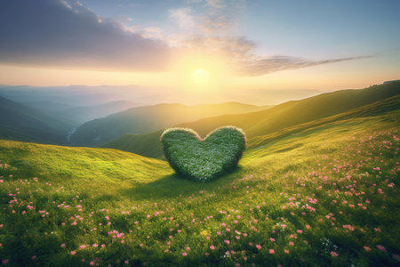 glade on the top of the hills in the rays of the sun. summer season.. generative ai.の素材