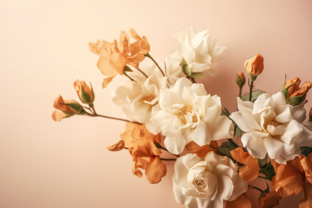 minimalist background of flowers in beige tones. generative ai.の素材