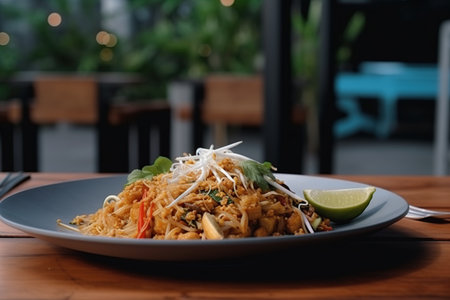 pub thai in a plate street cafe. vegan food generative ai.の素材