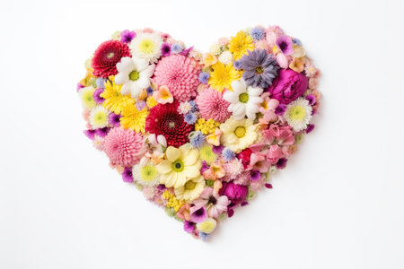 heart made of flowers on a white background. Valentine's day concept. romance. love. generative ai.の素材
