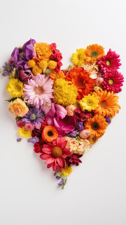heart made of flowers on a white background. Valentine's day concept. romance. love. generative ai.の素材
