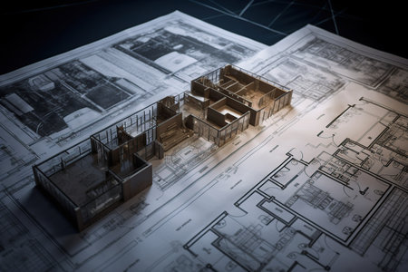 house with construction drawings. the concept of building houses. generative ai.の素材