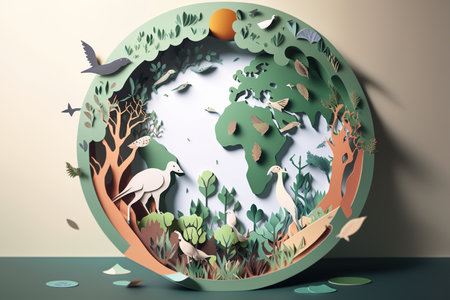 cardboard style. a circle of trees and plants. the concept of nature conservation. generative ai.の素材