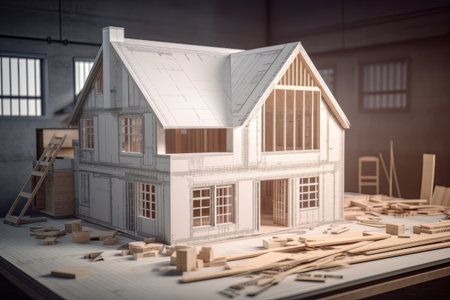 house with construction drawings. the concept of building houses. generative ai.の素材