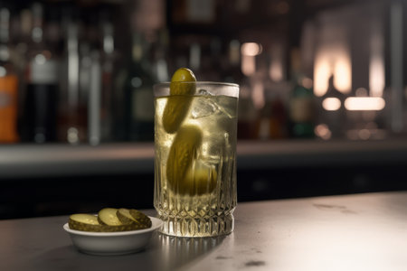 cucumber cocktail on the bar counter. generative ai.の素材