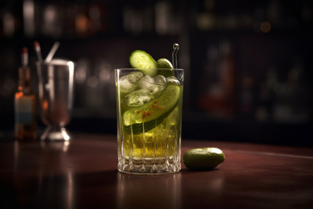 cucumber cocktail on the bar counter. generative ai.の素材
