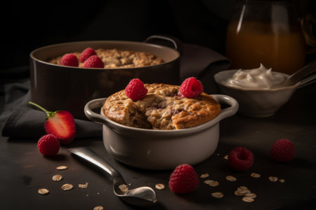 oatmeal baked with fruit. Oatmeal fruit pie. generative ai.の素材
