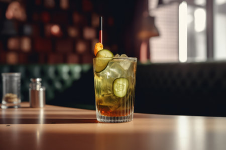 cucumber cocktail on the bar counter. generative ai.の素材