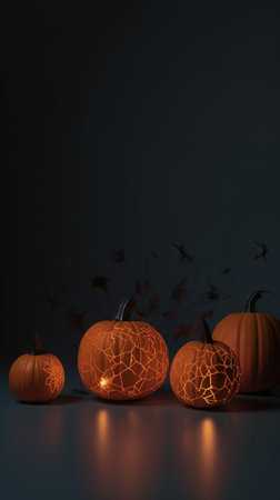 Halloween background. Halloween melons on a black and orange background. Place for text. generative ai.の素材