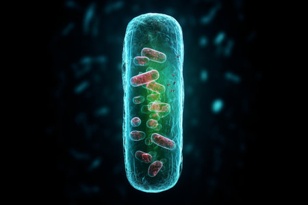 Different types of bacteria and microbes. macro. generative ai.の素材