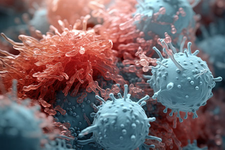 Different types of bacteria and microbes. macro. generative ai.の素材