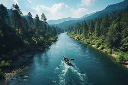 Rafting on a mountain river. The concept of extreme. generative ai.の素材