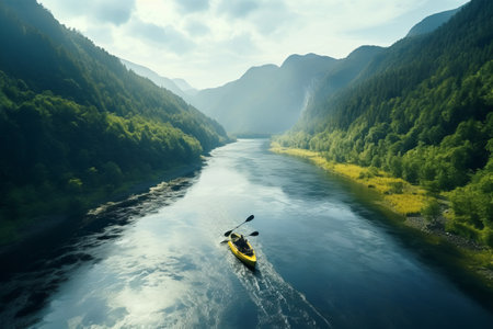Rafting on a mountain river. The concept of extreme. generative ai.の素材