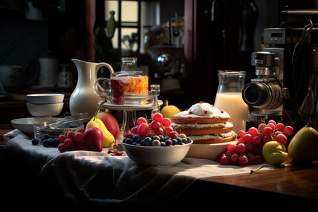 fruits and cakes on the table .generative ai.の素材