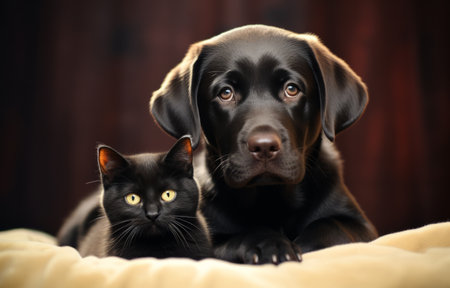 dog and cat with black fur on the background. pet concept. generative ai.の素材
