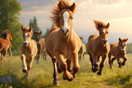 a group of horses run across the field. generative ai.の素材