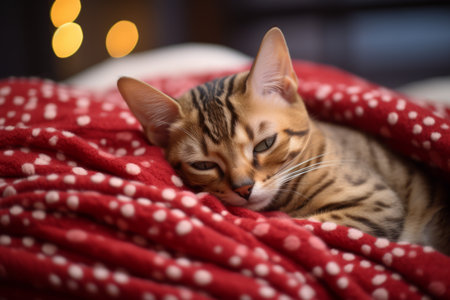 the cat is lying on the blanket. home comfort. The concept of pets. generative ai.の素材